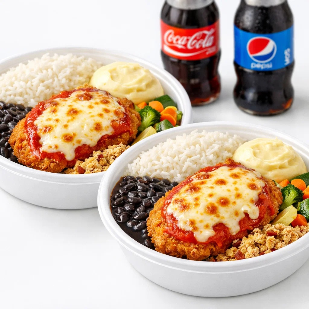 2 Marmitex P Completa + 2 refrigerantes 200 ml