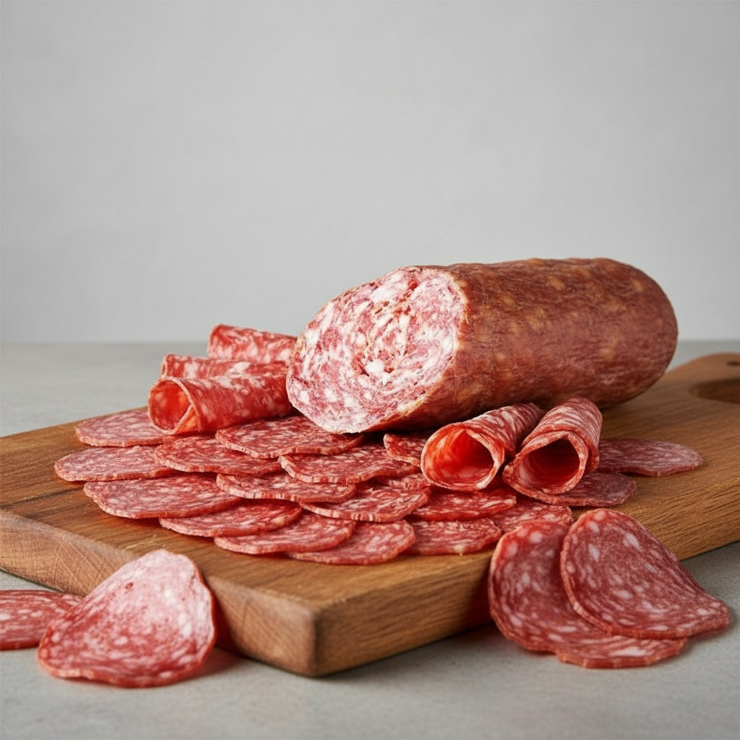 Salame fatiado.