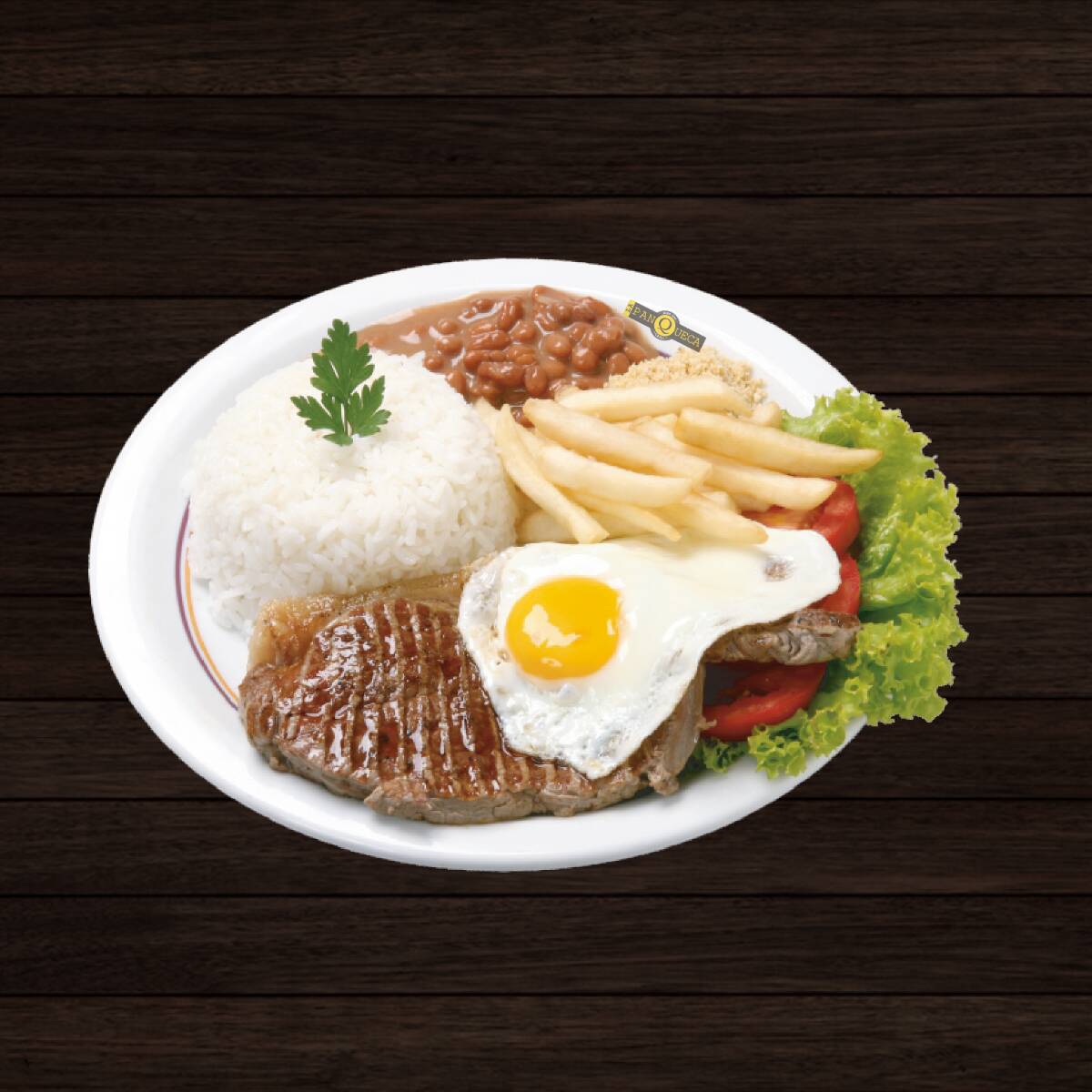 Arroz, Feijão, Fritas, Farofa, Ovo, Alface e Tomate