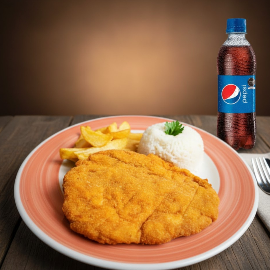 PEPSI 355 Ml + Milanesa de Pollo