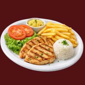 Acompanha arroz, feijão, farofa e fritas. Foto ilustrativa.