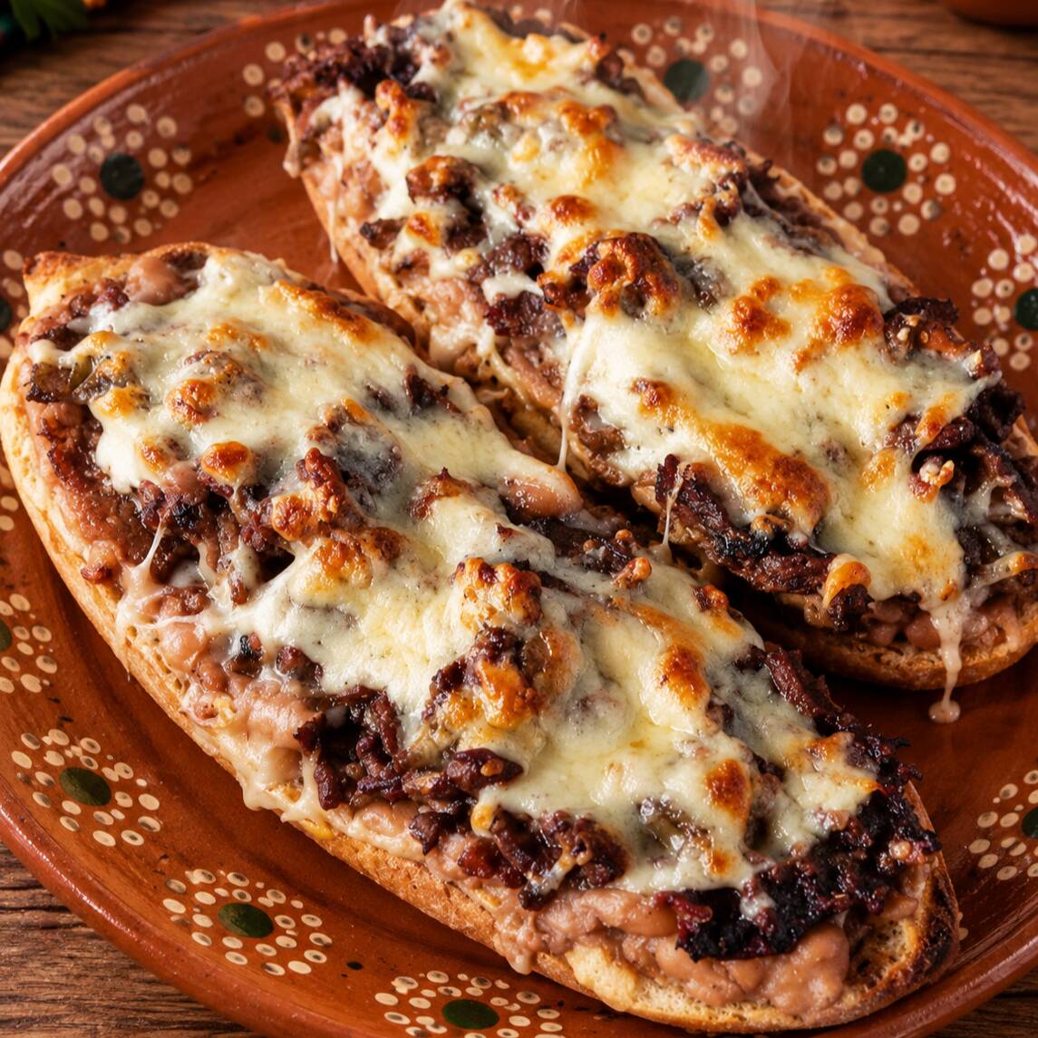 Molletes con Bistec