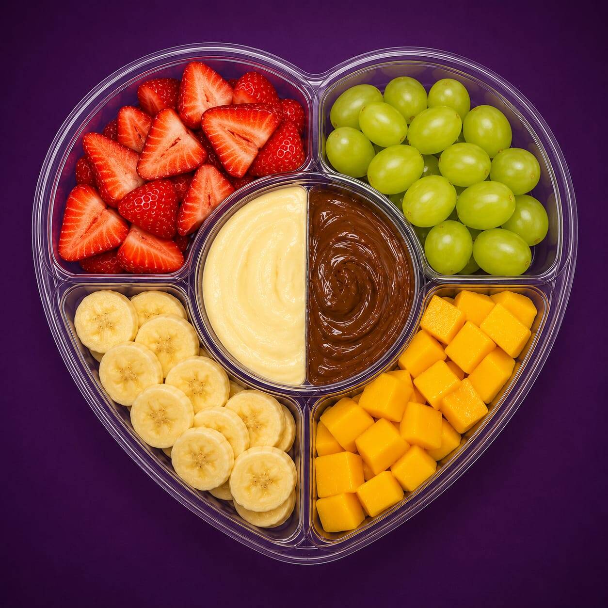 Banana uva manga e morango recheio meio ninho meio Nutella