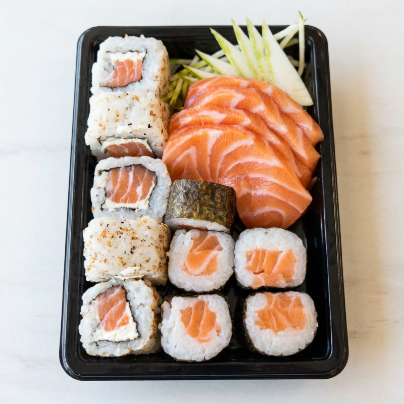 5 uramaki filadelfia 5 hossomaki salmão 5 sashimi Salmão