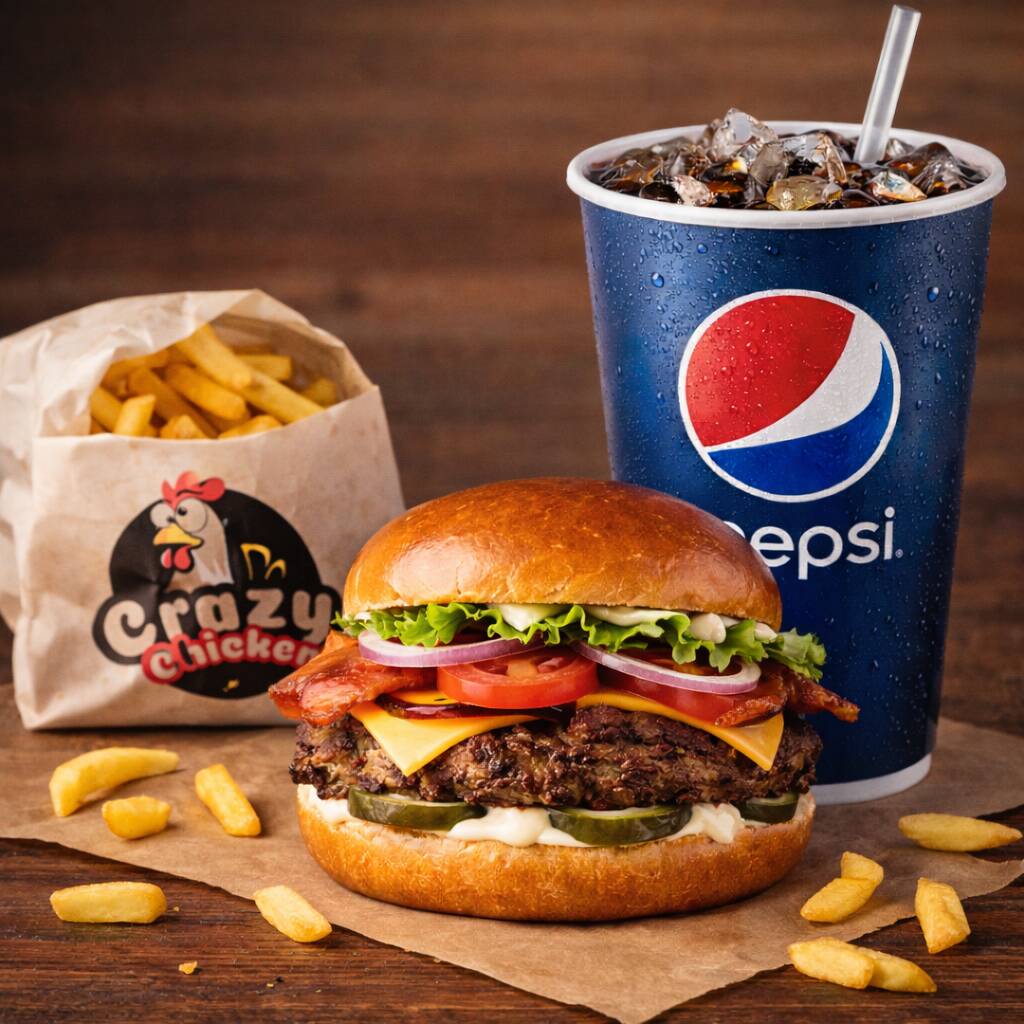 HAMBURGUESA 100% SIRLOIN + PAPAS + REFRESCO