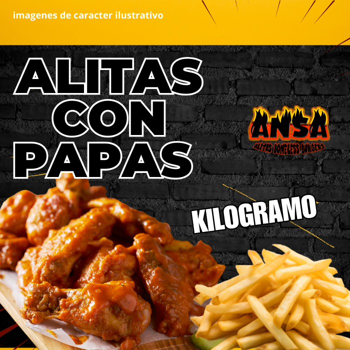 KILOGRAMOS DE ALITAS CON PAPAS