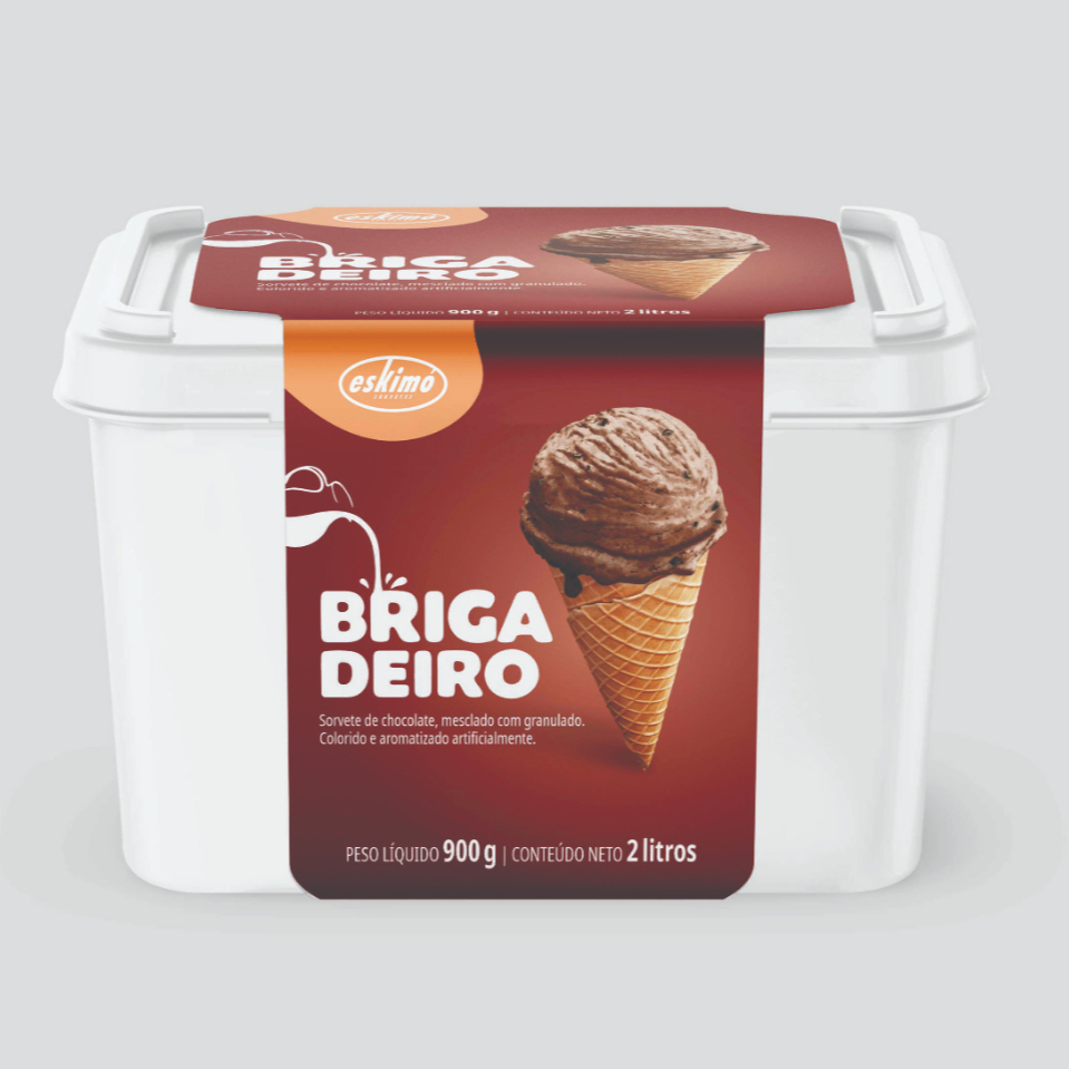 Sorvete de chocolate, mesclado com granulado. Contém aromatizante sintético idêntico ao natural. colorido artificialmente.Peso liq. 950g. Conteúdo 2 litros
