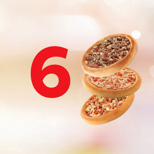 6 delícias por uma oferta especial! Aproveite e peça 6 Bib'sfihas  Clássicas: Carne, Frango ou Calabresa com Mussarela.