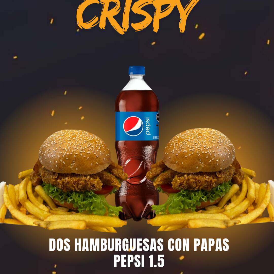 DOS HAMBURGUESAS CRISPY CON PAPAS Y PEPSI 1.75