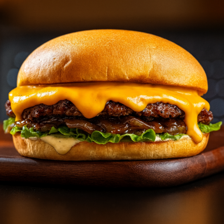 Pão smash selado, smash angus 80g, cheddar cremoso, molho especial, alface e cebola caramelizada.