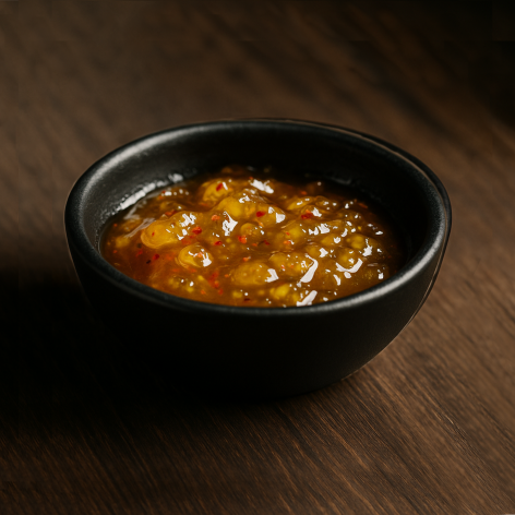 Feita com pimenta dedo de moça, maçã e laranja. Porção 30ml (vai em pote biodegradável)