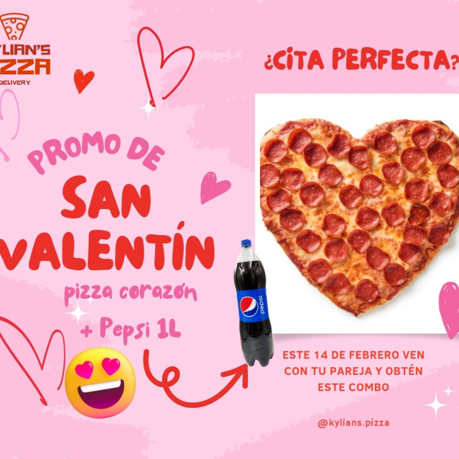 Promo de San Valentín Pizza Corazon + PEPSI 1 L.