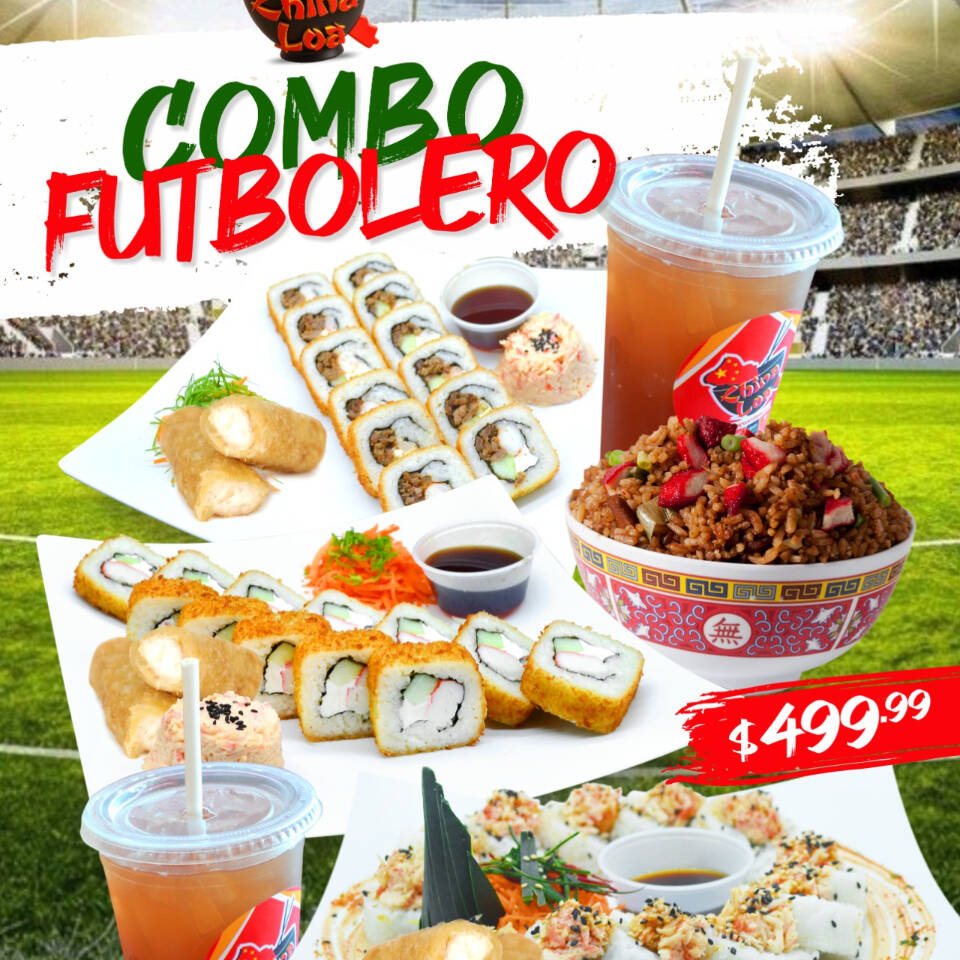 Combo Futbolero 3 Sushis, 3 Rollos, 1 Arroz y 2lts