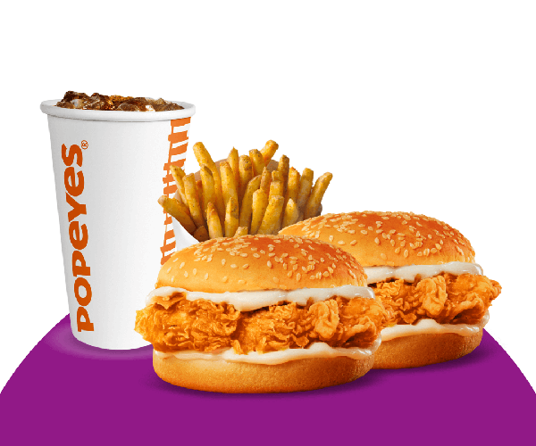 Almoço na medida!
 
2 Pops maionese (delicioso filé de frango 70 g empanado e crocante no pão quentinho, com maionese) + Fritas Cajun Média + Bebida à sua escolha.