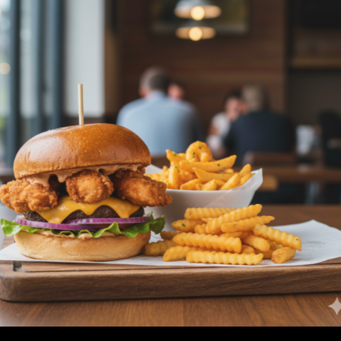 Hamburguesa con Boneles incluye Papas