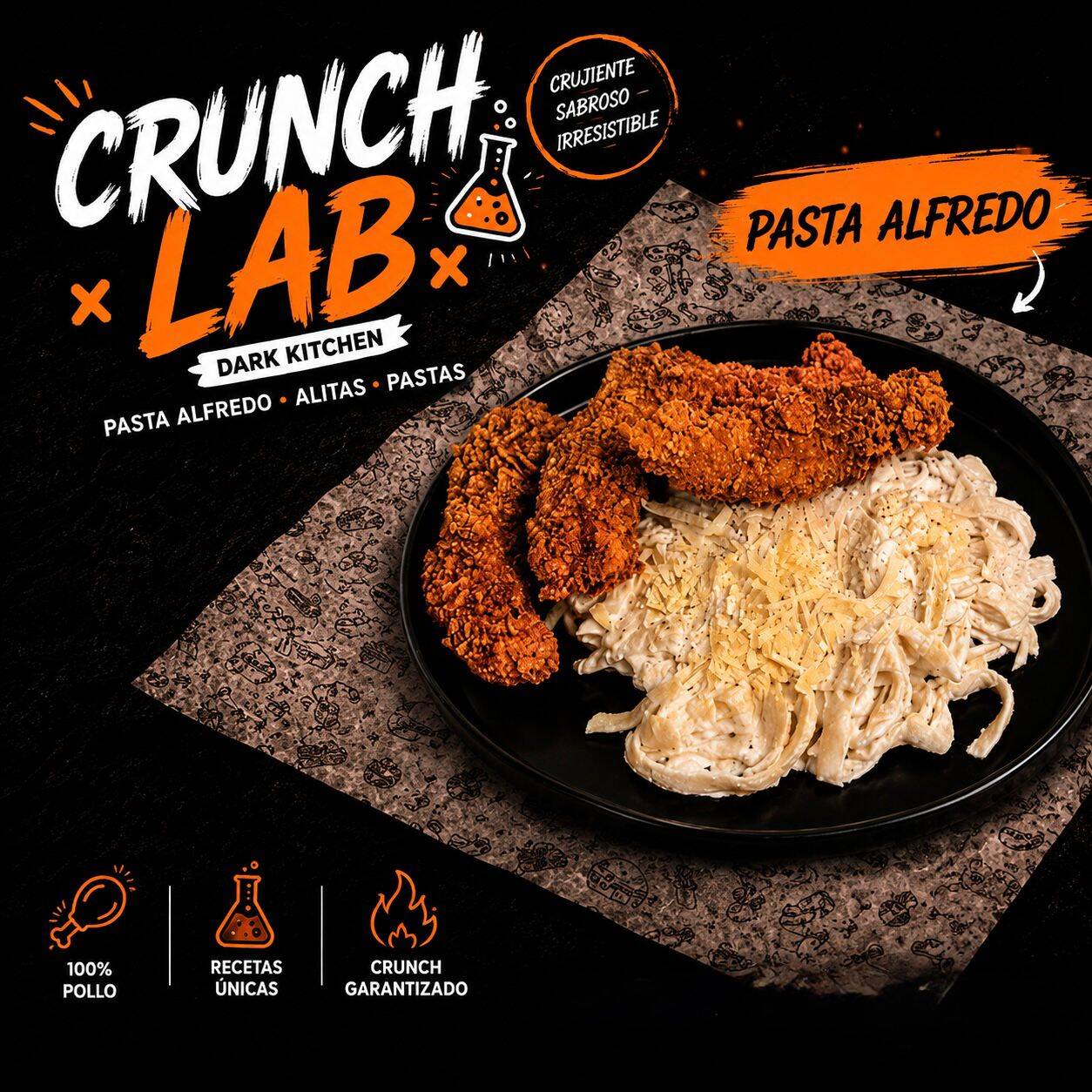 Pasta Alfredo con Tiras Crispy