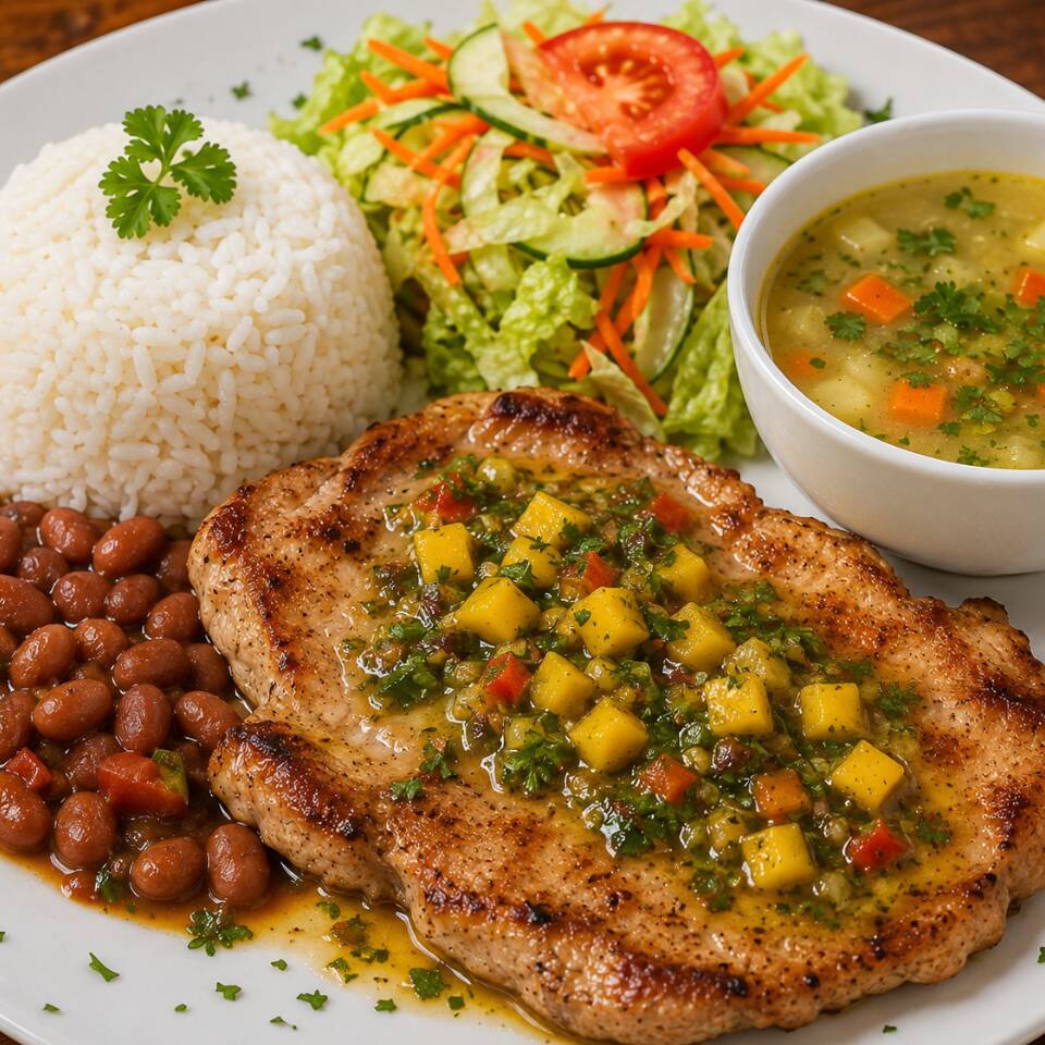 Lomo De Cerdo Asado En Chimichurri Al Mango