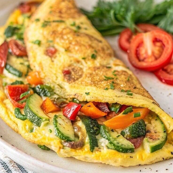 Omelete-3 ovos, cenoura e abobrinha ralado, creme de ricota