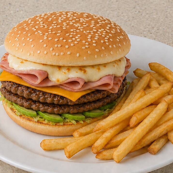 CLASICA DOBLE,CON PAPAS.