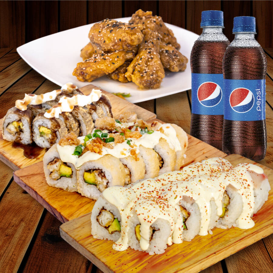 36 makis + 4 alitas + 2 pepsis