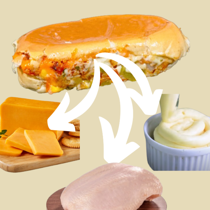 frango desfiado cheddar ou catupiri 1 vina perdigão, maionese industrial dajuda, mussarela, oregano, milho, tomate, cebola, pimentão