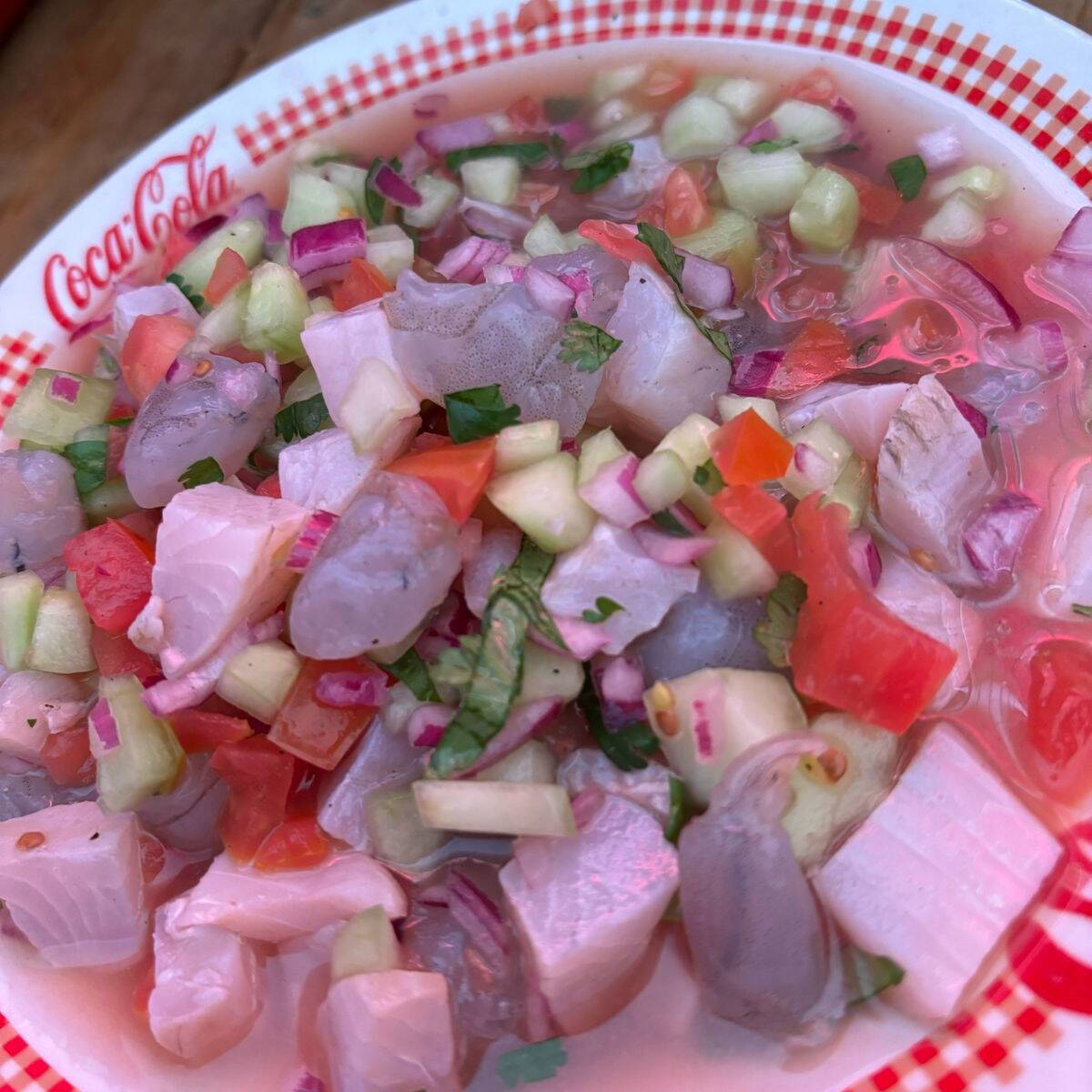 Ceviche de Pescado y Camaron Crudo