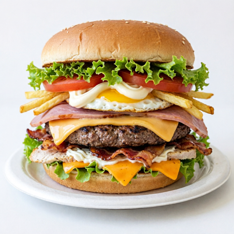 Pão,hamburguer ,alface,tomate,batata palha,maionese,ovo ,queijo,presunto,calabresa,bacon ,frango... Chedder ou Catupiry.