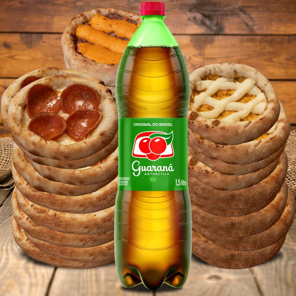 30 esfihas quentes e crocantes + Guaraná Antarctica 1,5l bem gelado. O combo perfeito para matar a fome com estilo