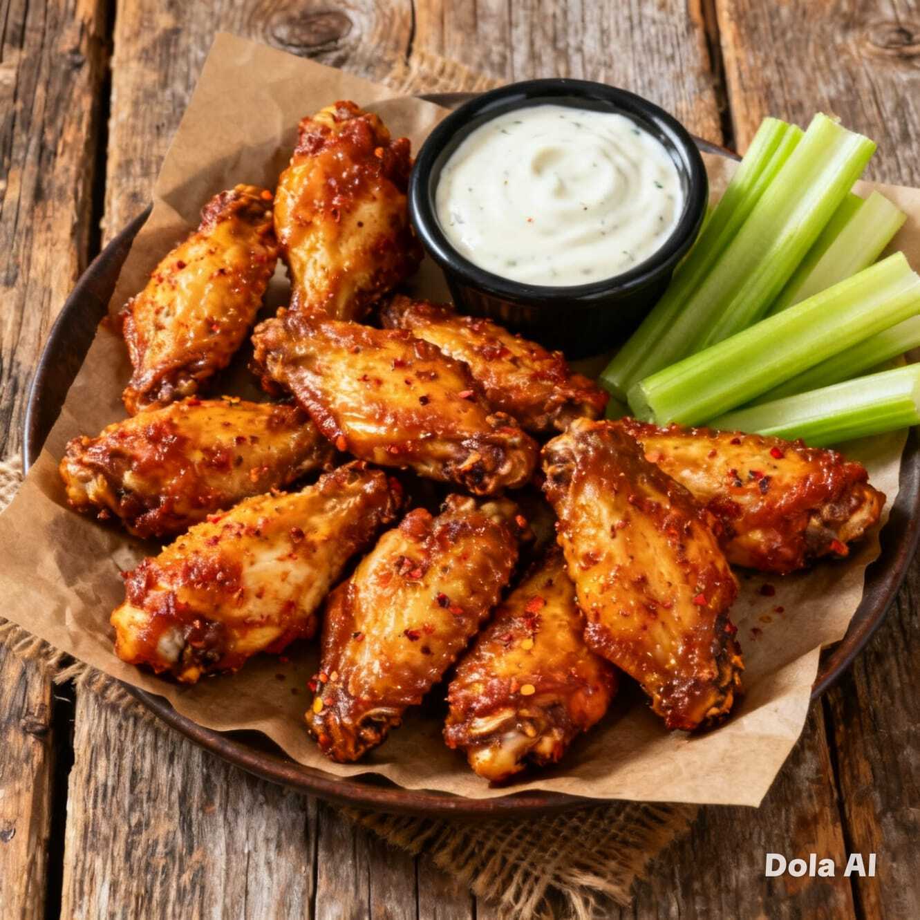 24 Alitas Fritas con Papas y Aderezos