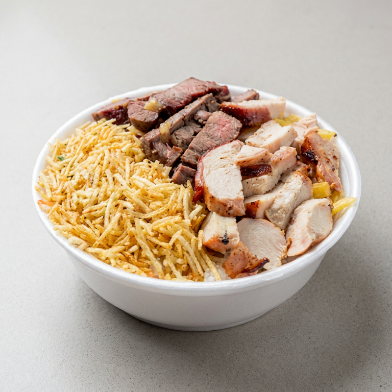 Arroz, Feijão, Fritas, Salpicão ou Maionese