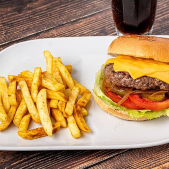 Hamburguesa con Papas y Bebida