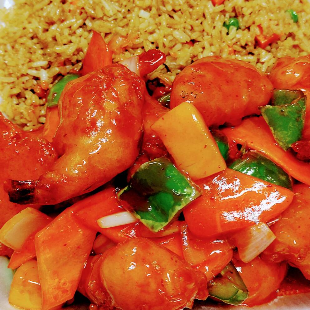 Camarón Agridulce + Arroz Frito Sencillo