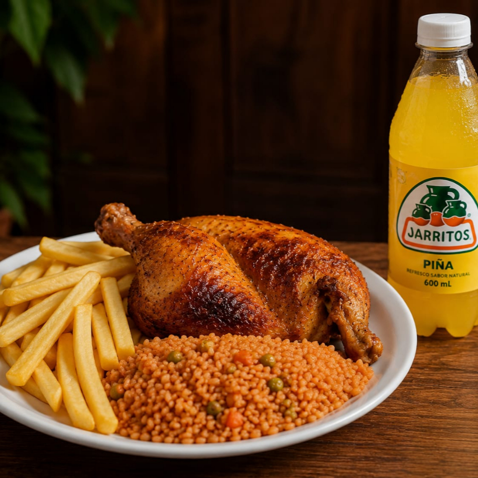 Medio Pollo Adobado Más Papas