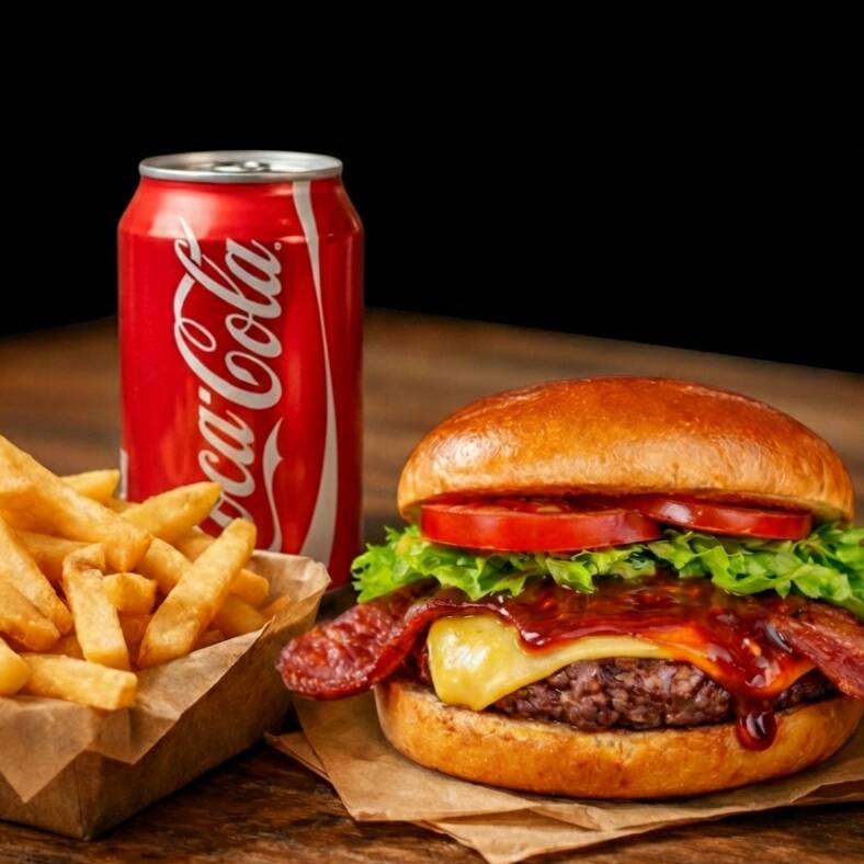 1 Hamburguer Artesanal de sua preferência + Fritas +Refri 350ml de sua escolha