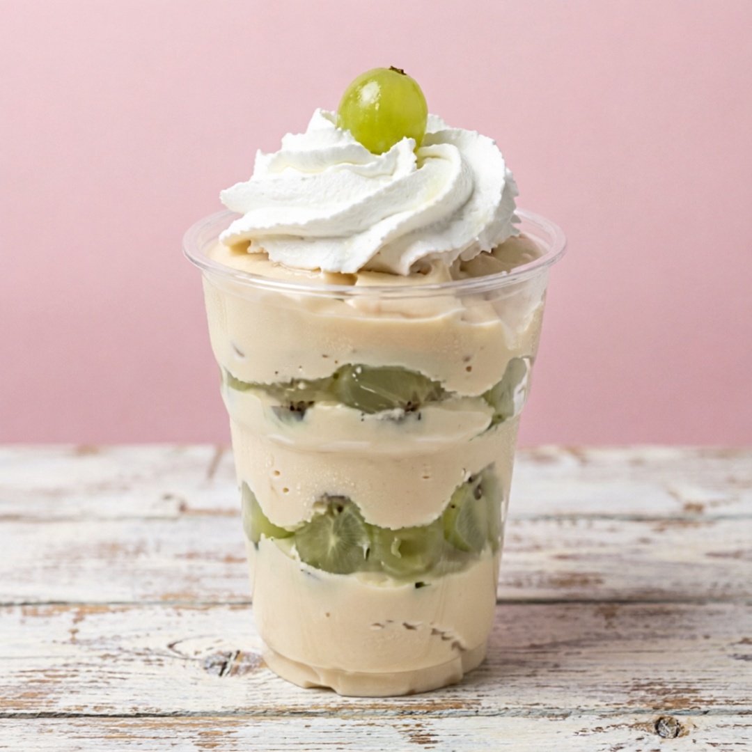 Creme de ninho intercalado com uvas verdes finalizado com chantilly. tamanho 200ml