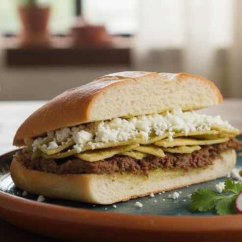 Torta de Chilaquiles con Pechuga Asada