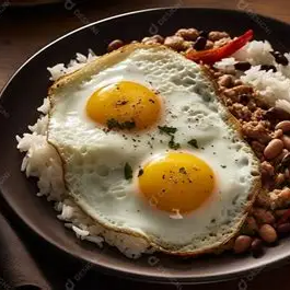 Arroz Feijão ovos fritos Macarrão legumes