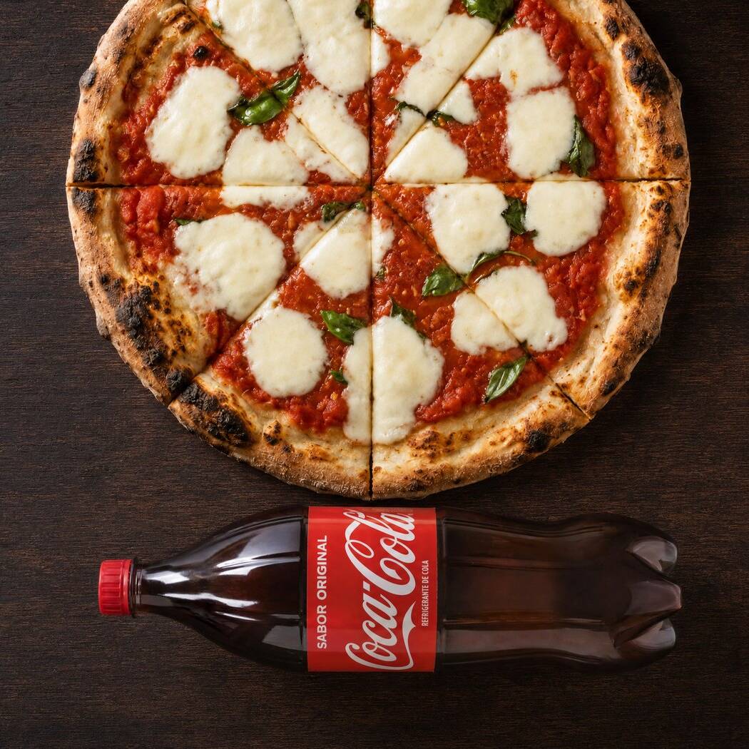 A pizza de 35 cm que você escolher (8 fatias, serve 2 a 3) + refrigerante 1,5l à sua escolha. O jeito mais pedido de conhecer a Philippe's.