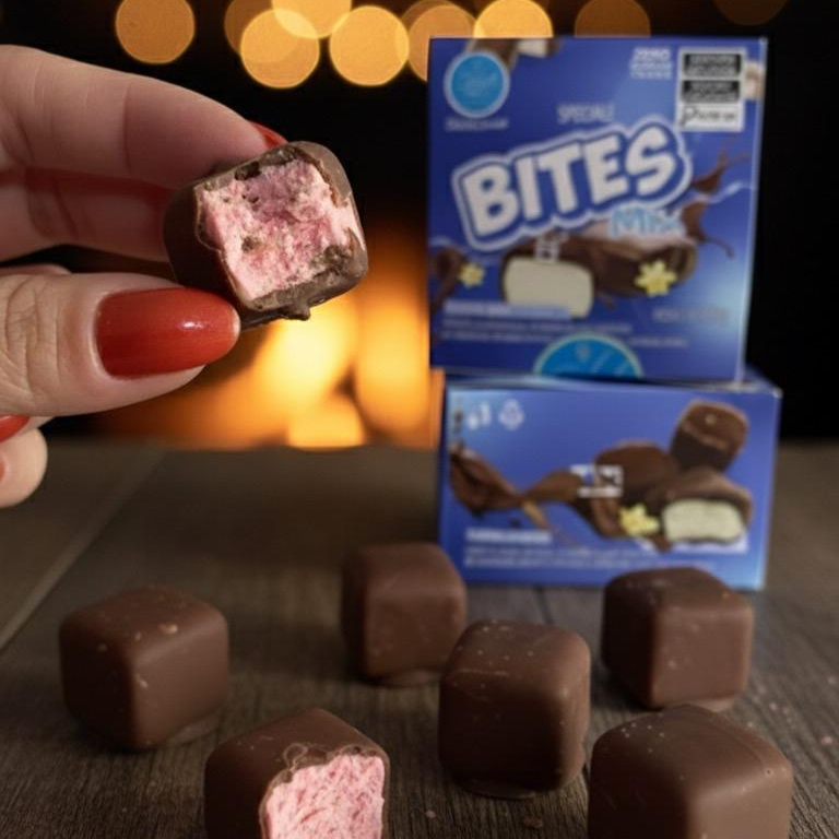 Delicie-se com nossos irresistíveis bombons de sorvete! A caixa contém 12 bombons individuais, ideais para compartilhar ou saborear aos poucos. (Imagem meramente ilustrativa)