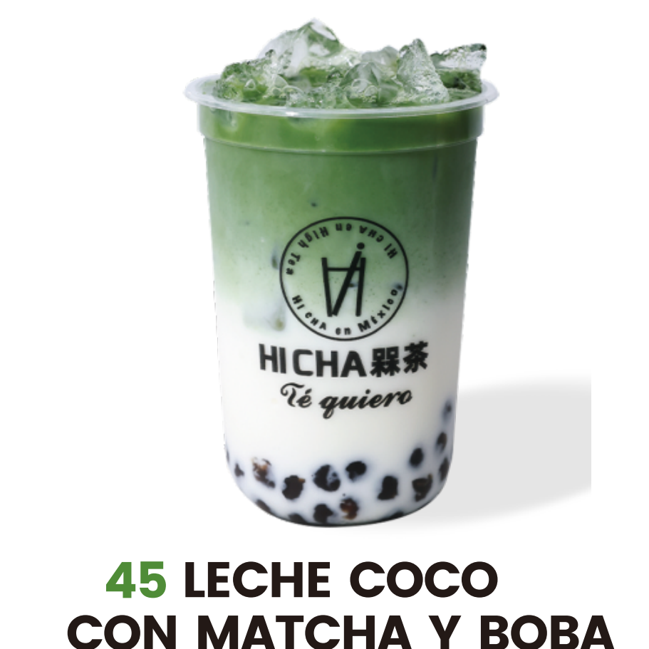 45 LECHE COCO CON MATCHA Y BOBA