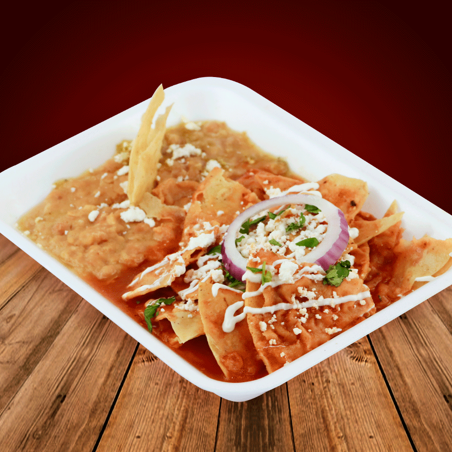 Chilaquiles Rojos Con Frijoles