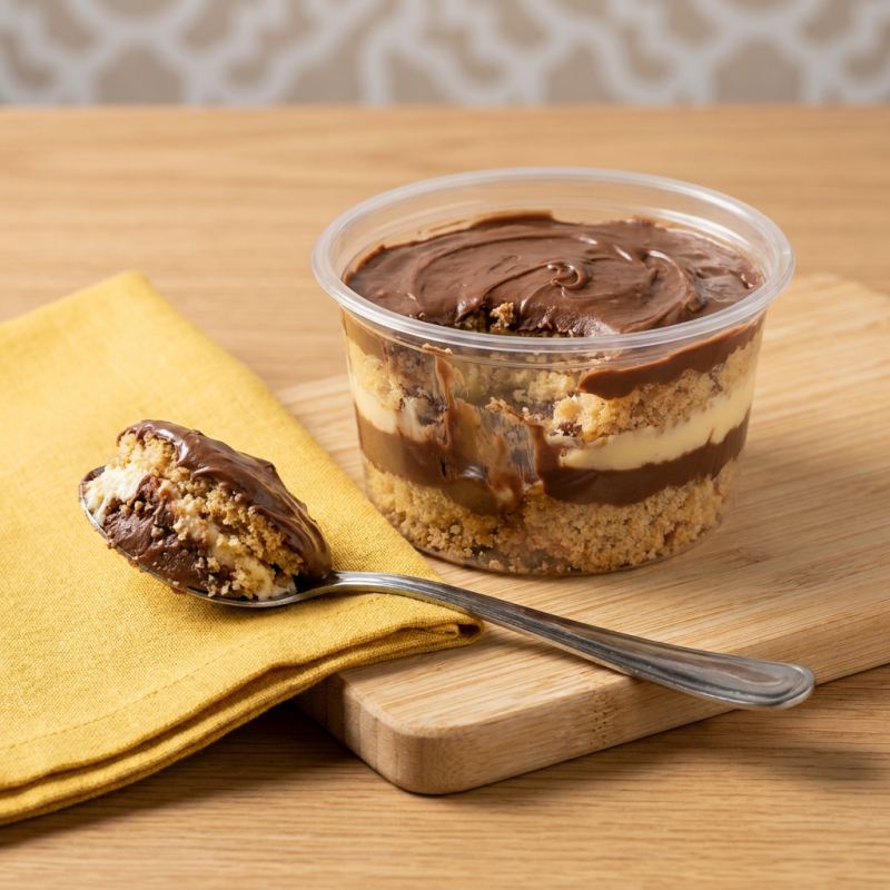 Uma combinação deliciosa de chantilly zero açúcar, creme de avelãs caseiro, biscoito proteico sem glúten triturado e creme de pavê sem açúcar! Perfeito para quem busca sabor, sem culpa!
Tabela Nutricional (porção de 100g):
Valor energético: 189 kcal
Carboidratos: 21g
Proteínas: 14g
Gorduras totais: 9g
Gorduras saturadas: 4g
Fibra alimentar: 1g
Sódio: 62mg
Ingredientes:
leite, iogurte desnatado, proteína isolada do soro do leite (Whey Protein), chocolate diet, avelãs, cacau 100%, polvilho doce, farinha de arroz, gordura vegetal, emulsificante, sucralose, stevia, sorbitol.
Alergênicos: Contém leite, ovo, e derivados de soja.
Não Contém Glúten e Açúcar.