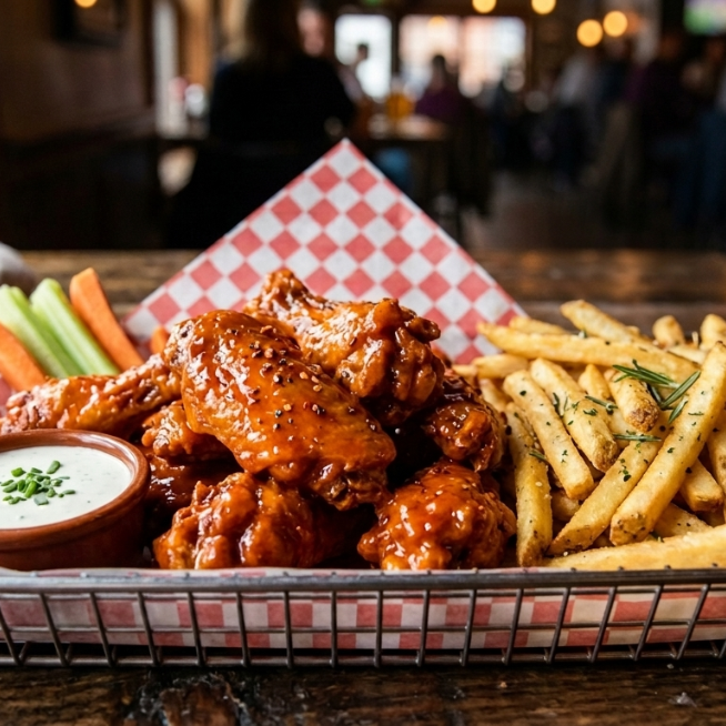 Alitas Naturales con Papas a la Francesa