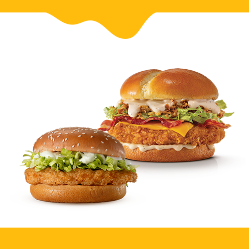 Bateu aquela #Fomedemequi. Escolha 2 (dois) chickens entre as opções: McChicken ou Mccrispy Chicken Legend Imagem Meramente Ilustrativa