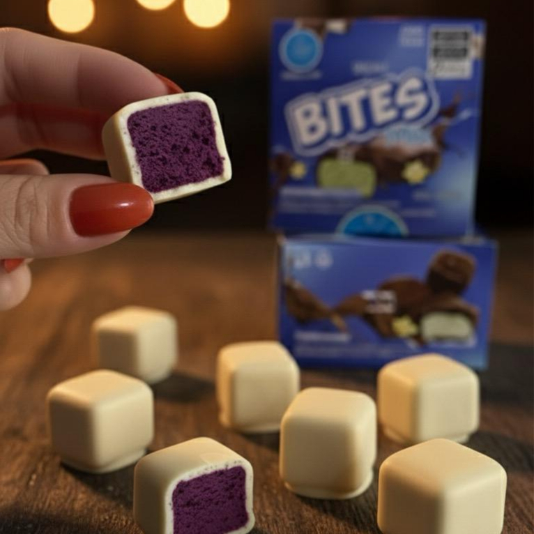 Delicie-se com nossos irresistíveis bombons de sorvete! A caixa contém 12 bombons individuais, ideais para compartilhar ou saborear aos poucos. (Imagem meramente ilustrativa)