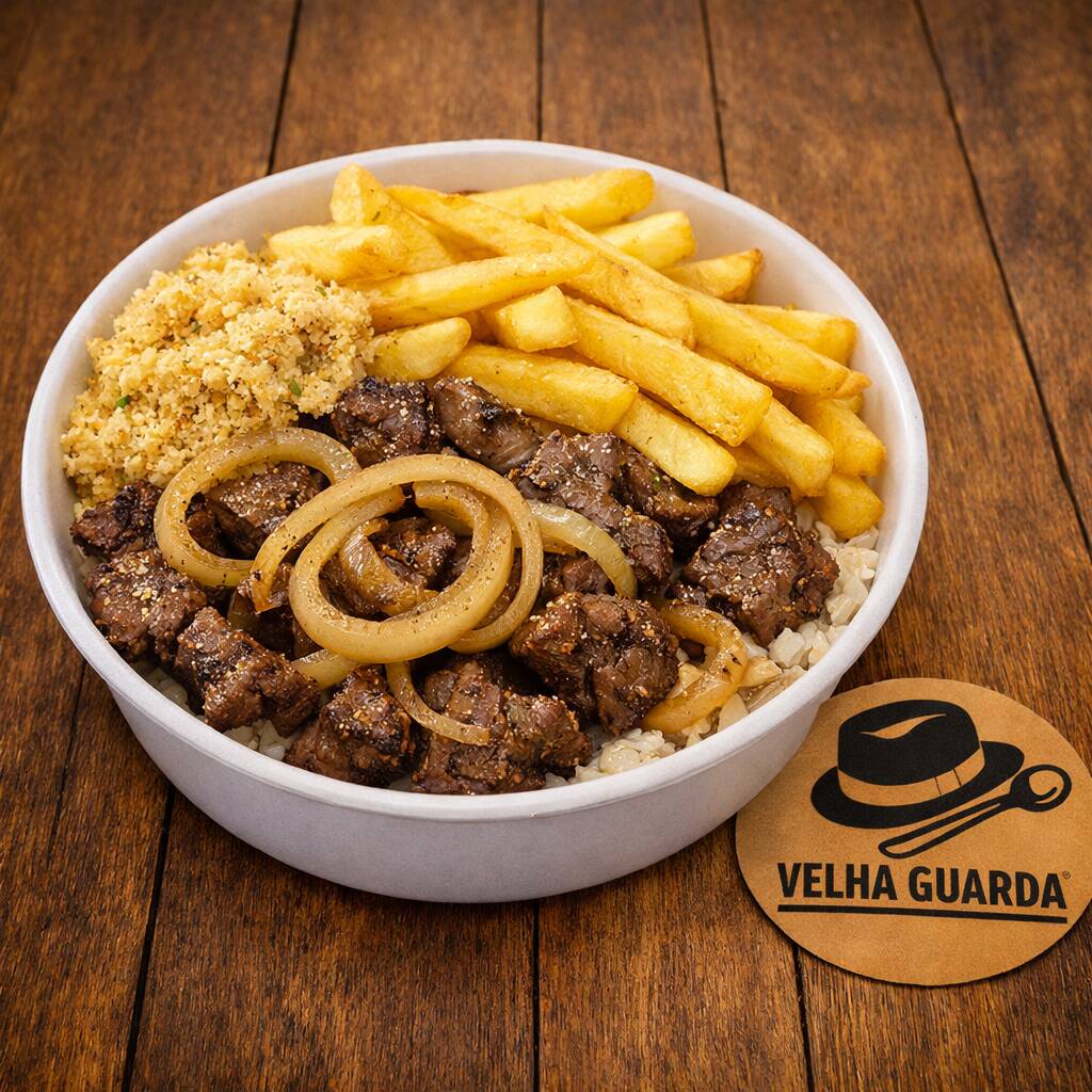 Acompanha: Arroz, Feijão, Farofa é fritas