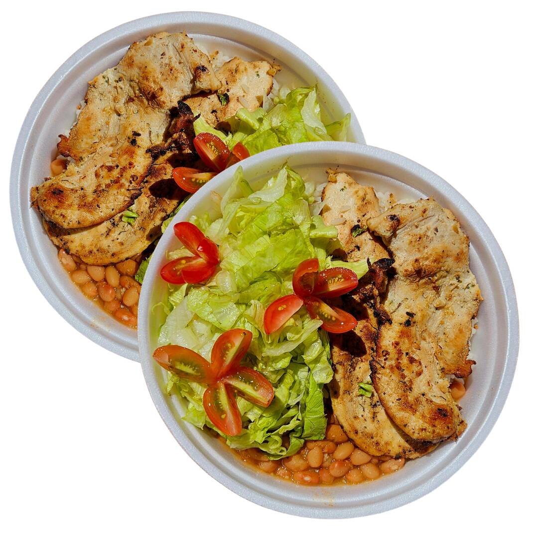 Leve dois file de frango grelhado com arroz e feijão, acompanha salada!