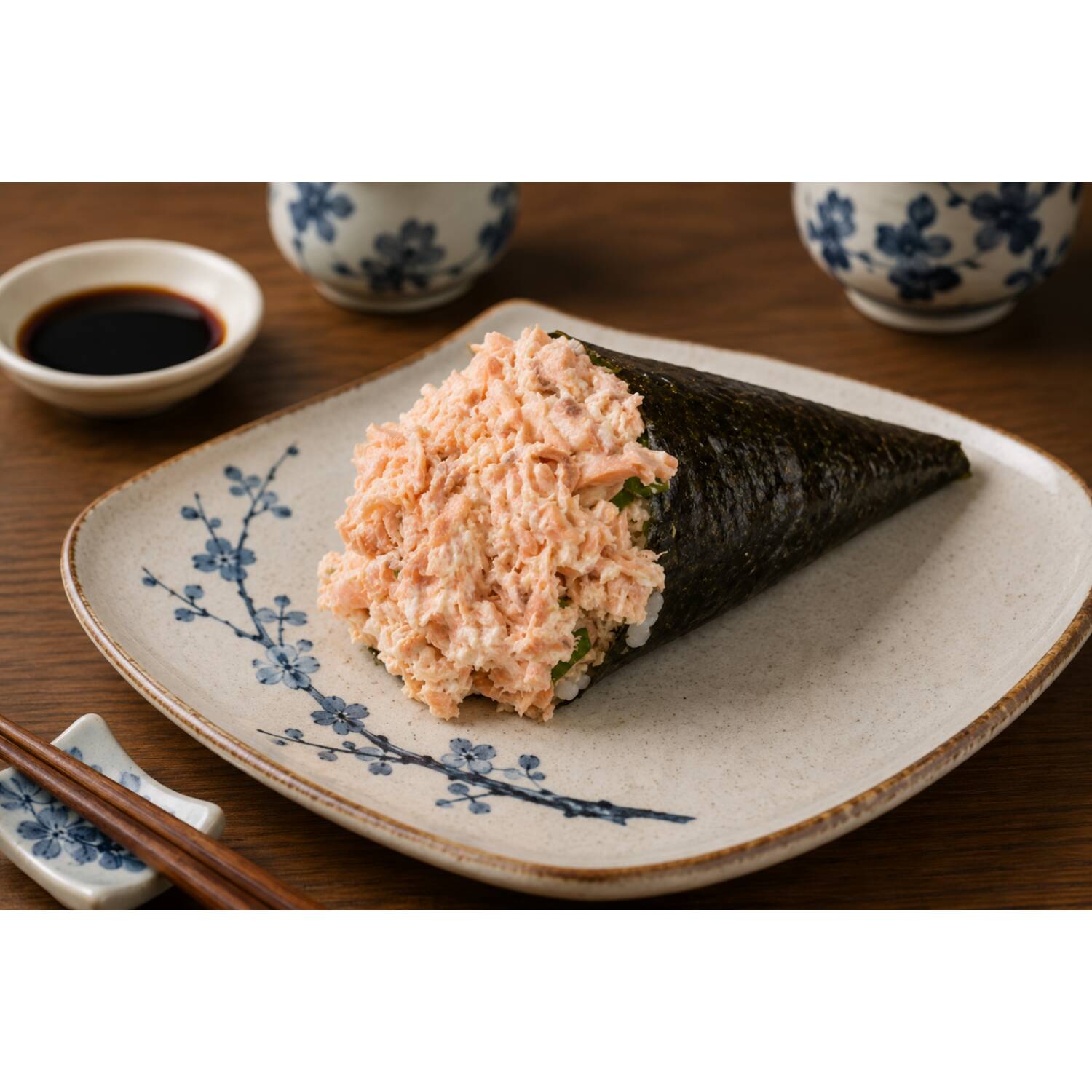 Nori, arroz, Salmão Grelhado com creme chess, acompanhado de cebolinha