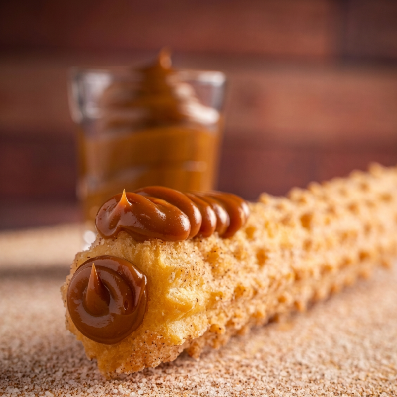 Apresentamos o nosso Churros Tradicional de Doce de Leite, o prato que é o Carro Chefe e um dos Destaques do Mês na nossa casa. Trata-se de uma porção individual de Churros, preparada meticulosamente na hora para garantir máxima frescura. Surpreenda-se com a textura super sequinha e crocante, perfeitamente balanceada pelo recheio generoso de doce de leite de alta qualidade. Para finalizar, o churr