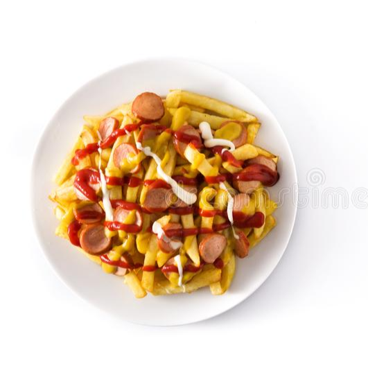 Salchipapas + gaseosa 250ml